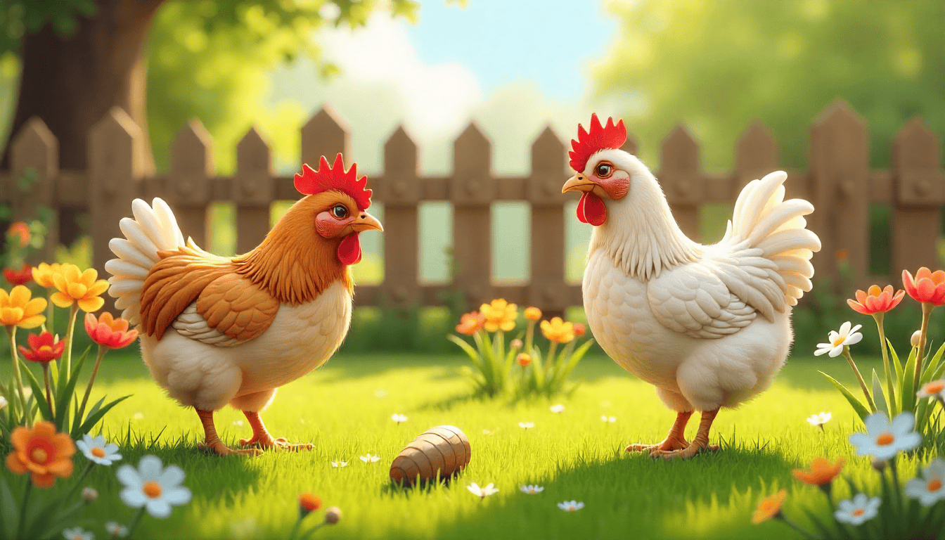 Happy chickens exploring their coop