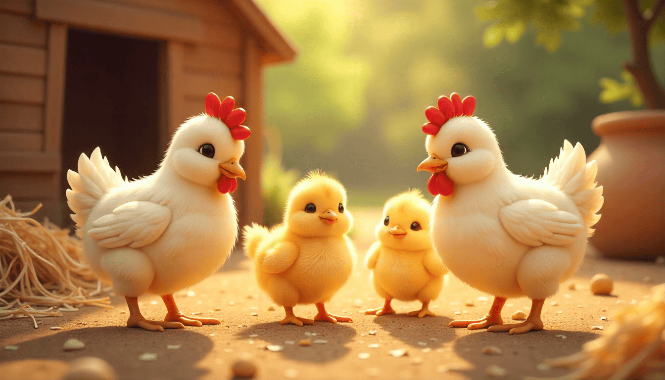 A happy chicken foraging in a sunny backyard